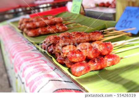 grilled sausages at street food grilled sausages at street food 55426319