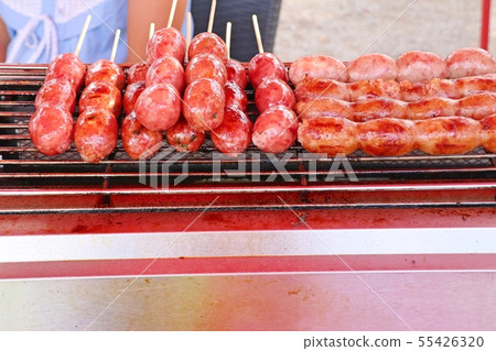 grilled sausages at street food grilled sausages at street food 55426320