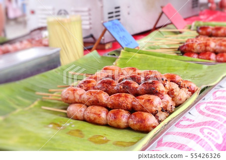 grilled sausages at street food 55426326