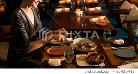 Asian Beautiful Woman have Dinner in luxury shop 55426412