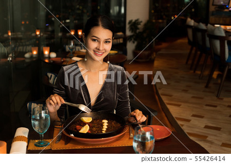 Asian Beautiful Woman have Dinner in luxury shop Asian Beautiful Woman have Dinner in luxury shop 55426414