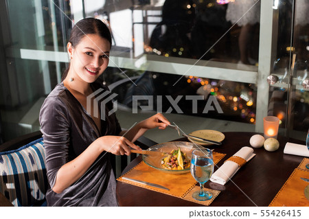 Asian Beautiful Woman have Dinner in luxury shop Asian Beautiful Woman have Dinner in luxury shop 55426415