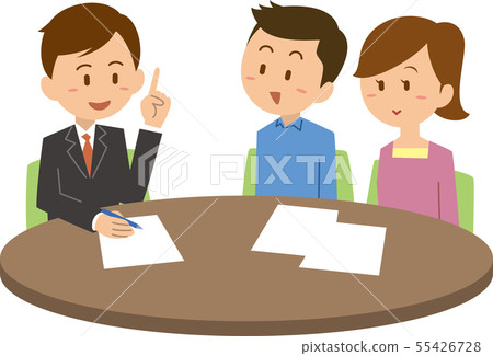 Young couple receiving explanation from men Young couple receiving explanation from men 55426728