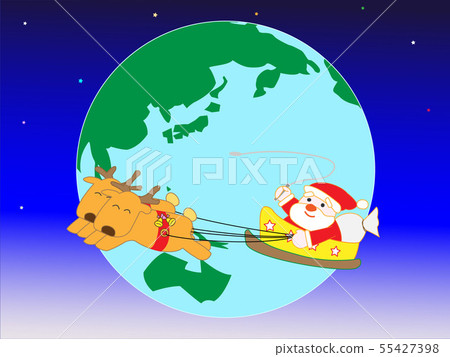 Santa Claus turns around the world busy on Christmas day. 55427398