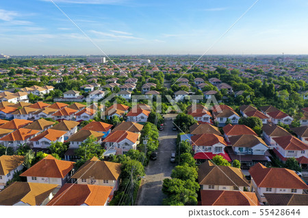 aerial view of beautiful home village and town aerial view of beautiful home village and town 55428644