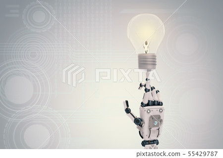 robotic hand with light bulb robotic hand with light bulb 55429787