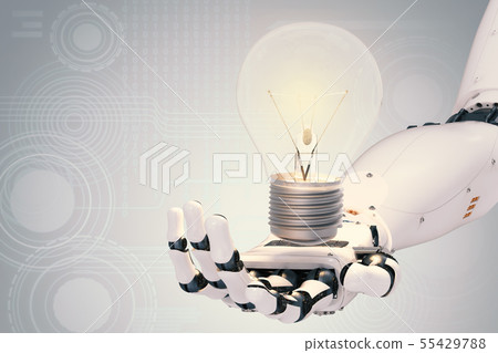 robotic hand with light bulb robotic hand with light bulb 55429788