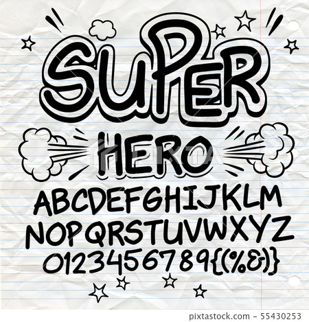 Comic alphabet set. Letters, numbers and figures Comic alphabet set. Letters, numbers and figures 55430253