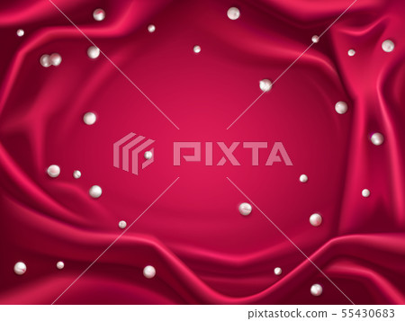 Red silk draped fabric with white pearl spheres Red silk draped fabric with white pearl spheres 55430683