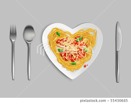 Pasta with sauce and cheese top view, spaghetti Pasta with sauce and cheese top view, spaghetti 55430685