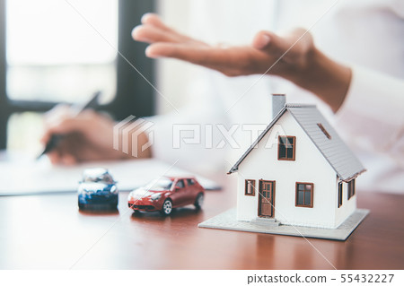 House model with real estate agent and customer House model with real estate agent and customer 55432227
