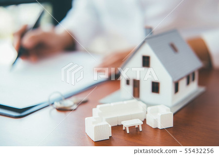 House model with real estate agent and customer House model with real estate agent and customer 55432256