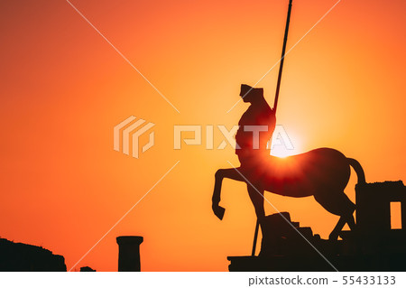 Pompeii, Italy. Statue Of Centaur On Territory Of Forum On Background Sunset Sunrise Sky 55433133