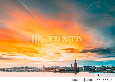 Stockholm, Sweden. Scenic Famous View Of Skyline Cityscape Embankment At Summer Sunset Sunrise 55433392