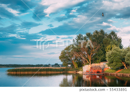 Braslaw Or Braslau, Vitebsk Voblast, Belarus. Wooden Sauna In A Wooden Pier For Fishing And Rest Braslaw Or Braslau, Vitebsk Voblast, Belarus. Wooden Sauna In A Wooden Pier For Fishing And Rest 55433891