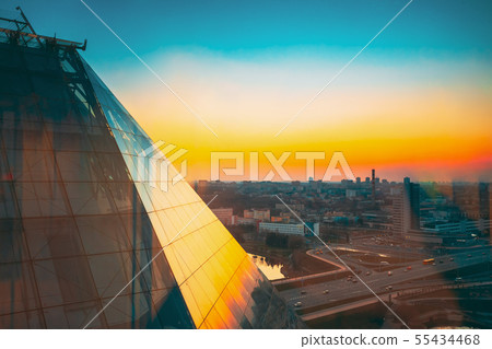 Minsk, Belarus. National Library Of Belarus In Sunset Sunrise Time 55434468
