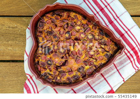clafouti with cherries in the form of heart on a clafouti with cherries in the form of heart on a 55435149