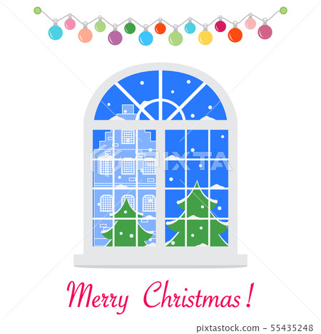 New Year, Christmas window Winter landscape. New Year, Christmas window Winter landscape. 55435248