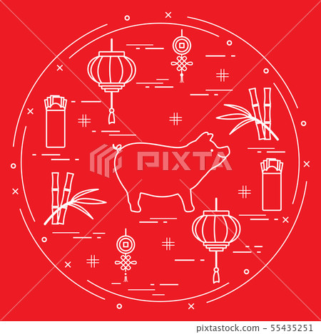 Happy New Year 2019 card Chinese New Year symbols Happy New Year 2019 card Chinese New Year symbols 55435251