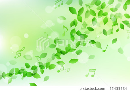 Dancing green leaves and music notes background material 55435584
