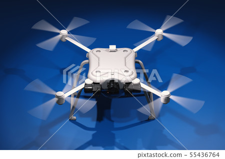 white drone with spinning propellers 55436764