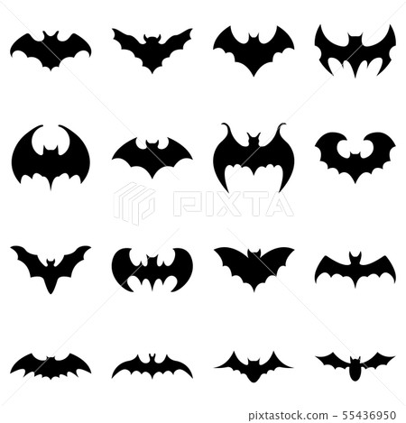 Set of black silhouettes of bats isolated on white Set of black silhouettes of bats isolated on white 55436950