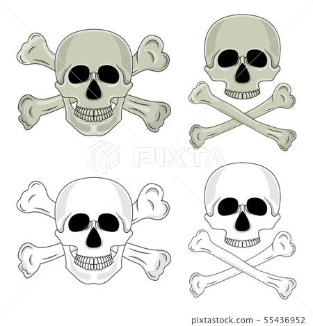 Set of skulls with crossed bones isolated on white Set of skulls with crossed bones isolated on white 55436952