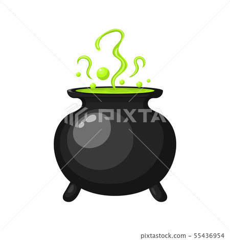 Witches black steel cauldron with boiling potion Witches black steel cauldron with boiling potion 55436954