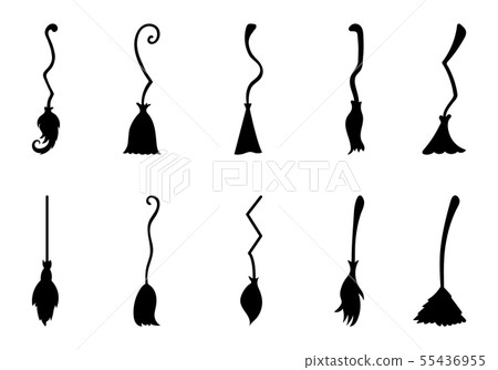 Set of different witch brooms isolated on white Set of different witch brooms isolated on white 55436955