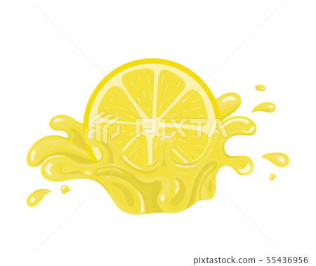 Yellow fresh cut slice lemon with juice splash Yellow fresh cut slice lemon with juice splash 55436956