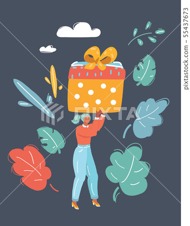 Woman with gift wrapped presents in big box 55437673