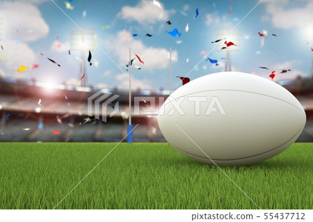rugby ball with rugby posts on field 55437712