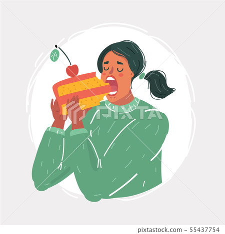 Woman taking a huge bite of dessert Woman taking a huge bite of dessert 55437754