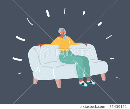 Woman sitting and dreaming on sofa. Woman sitting and dreaming on sofa. 55439151