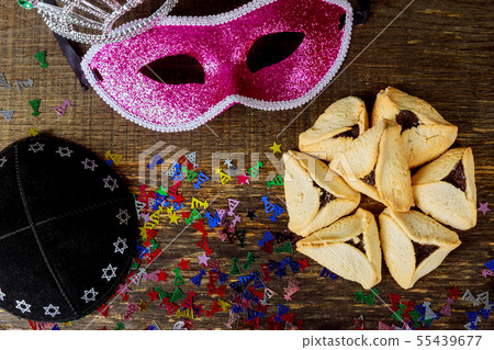 Jewish holiday Purim with carnival mask  55439677
