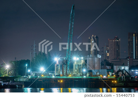 Petrochemical oil refinery and sea in industrial Petrochemical oil refinery and sea in industrial 55440753