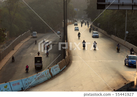 Early morning traffic on road, Pune, Maharashtra Early morning traffic on road, Pune, Maharashtra 55441927