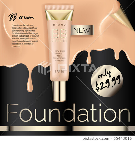Foundation makeup, advertising design template for catalog with concealer, BB cream packaging tube Foundation makeup, advertising design template for catalog with concealer, BB cream packaging tube 55443016