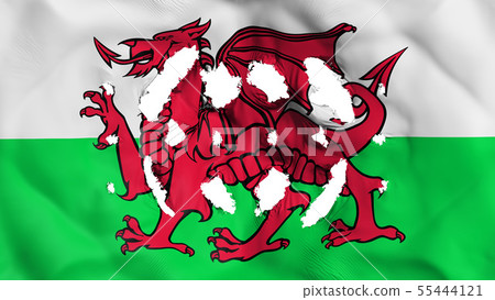 Wales flag with a small holes 55444121