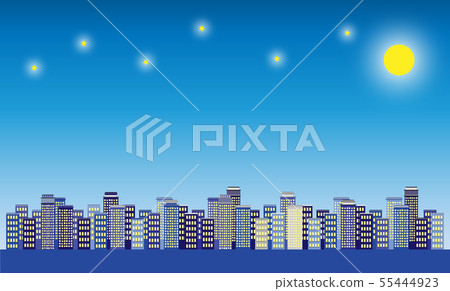 夜空和都市風景例證材料 55444923