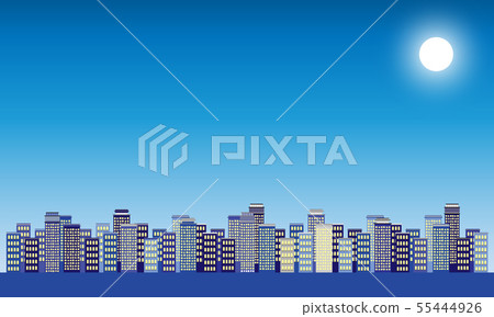Illustration material of night sky and cityscape Illustration material of night sky and cityscape 55444926