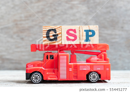 Red fire truck hold letter block in word GSP 55445277