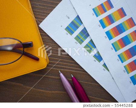 Business image · graph · notebook · glasses · female 55445288