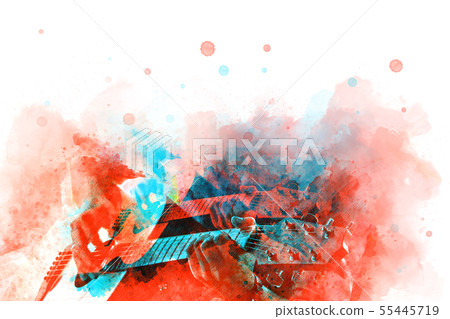 Acoustic Guitar in the foreground on Watercolor 55445719