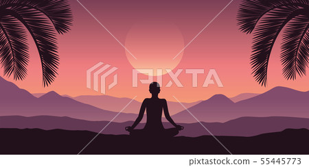peaceful meditation at tropical red mountain landscape in purple colors peaceful meditation at tropical red mountain landscape in purple colors 55445773