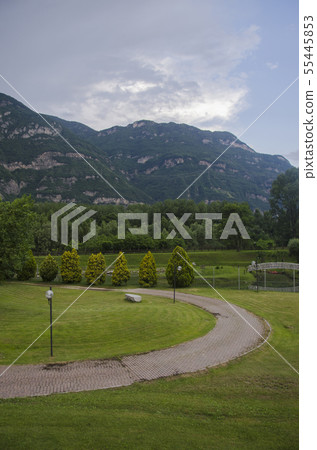 Green fields in the Alps, Italy. 55445853