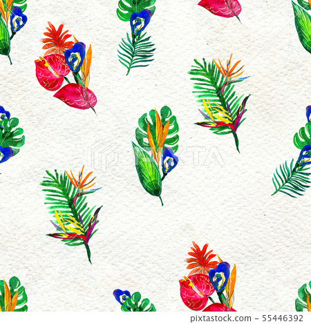 Seamless pattern With Tropical Flowers. Watercolor Background Seamless pattern With Tropical Flowers. Watercolor Background 55446392