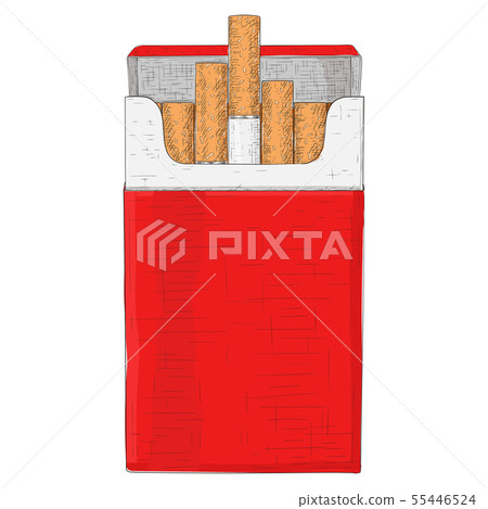 Red pack of cigarettes. Hand drawn sketch - Stock Illustration [55446524]