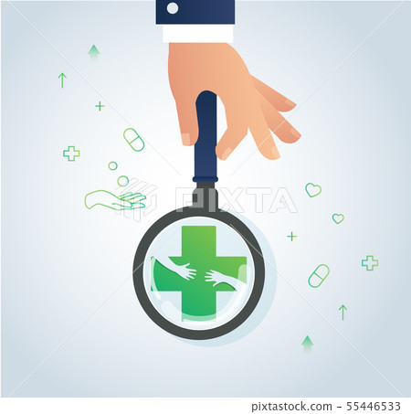 hand holding the magnifying glass and healthcare 55446533