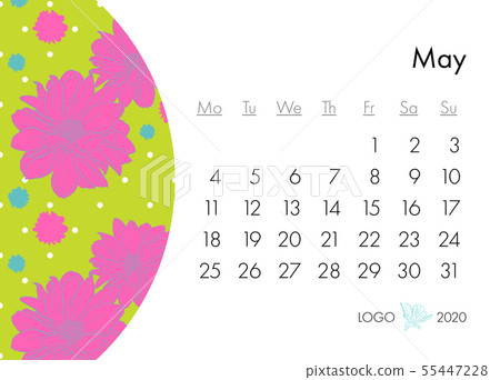 Floral calendar 2020 with fashion print. Vector Floral calendar 2020 with fashion print. Vector 55447228